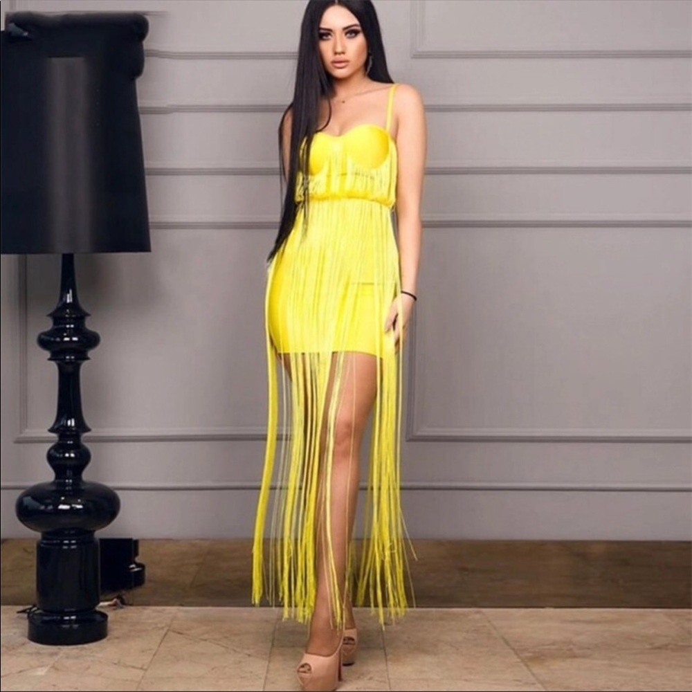 Sexy yellow fringe dress